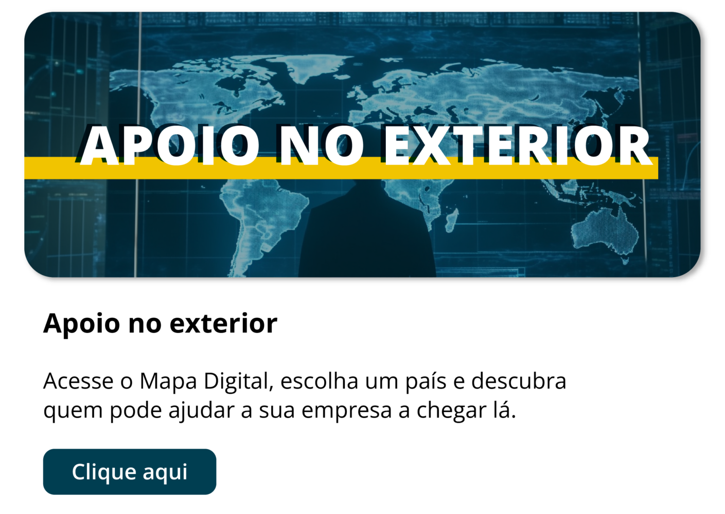 Exportador observando mapa digital com todos os continentes do globo (acesse o Mapa Digital).