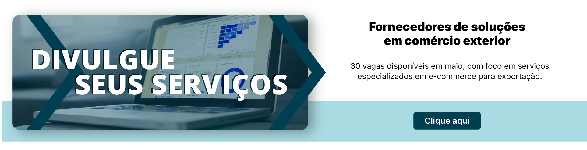 Notebook com serviços de e-commerce para exportação. Divulgue seus serviços - Fornecedores de soluções em comércio exterior